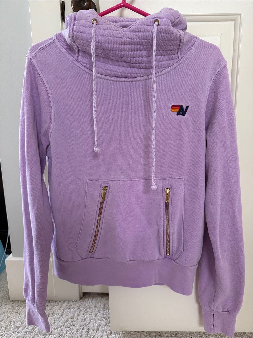 Aviator Nation Ninja Lavender Funnel Neck Hoodie with Gold Zippers